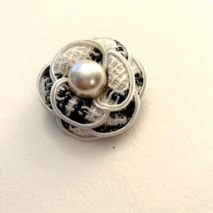 Camellia Flower white/black Brooch
